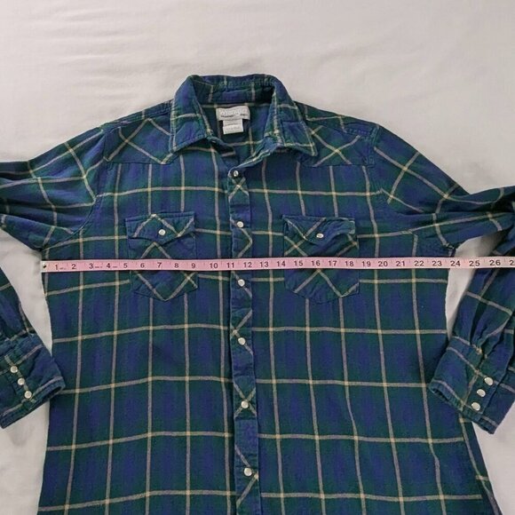 VTG Wrangler Wrancher Shirt Blue Green Plaid Pearl Snap Long Sleeve Shirt - Picture 5 of 7